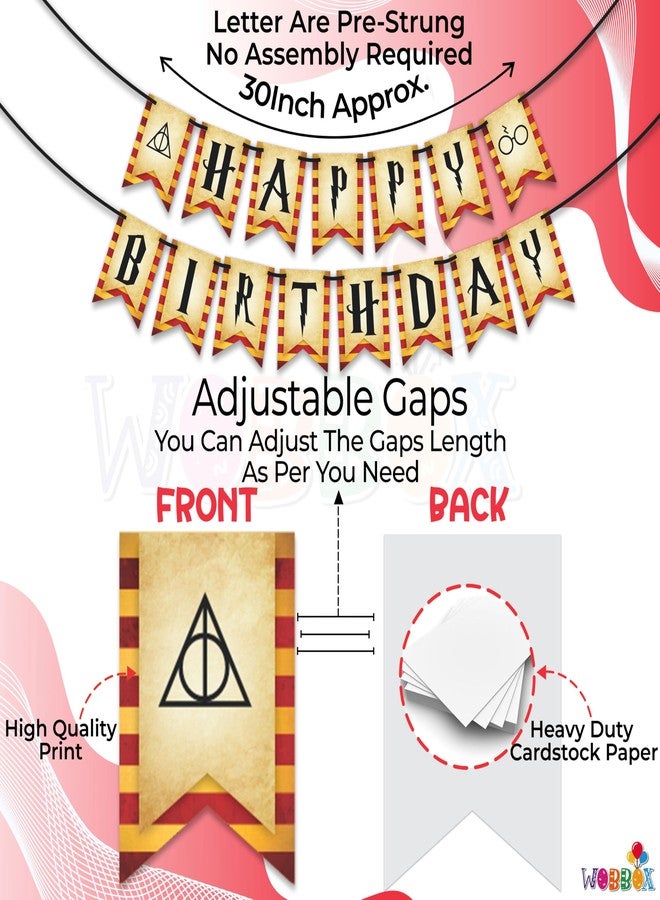 WOBBOX Orange & Red Colour Happy Birthday Bunting Banner/Harry Potter Theme Birthday Party/Happy Birthday Banner, Medium (WOBOX1882) - Image 3